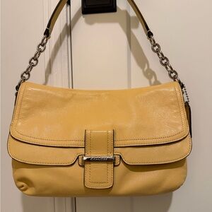 COACH Butter Yellow Leather Flap Shoulder Bag with Chain Strap